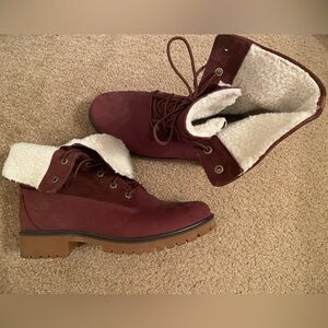 Burgundy Fleece Lined Timberland Boots Women’s 11